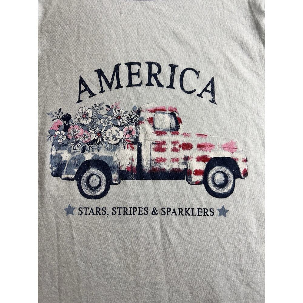 Womens Maurices America Patriotic Tee Sz M Sleeveless Truck T-Shirt Blue Tank - Picture 7 of 10